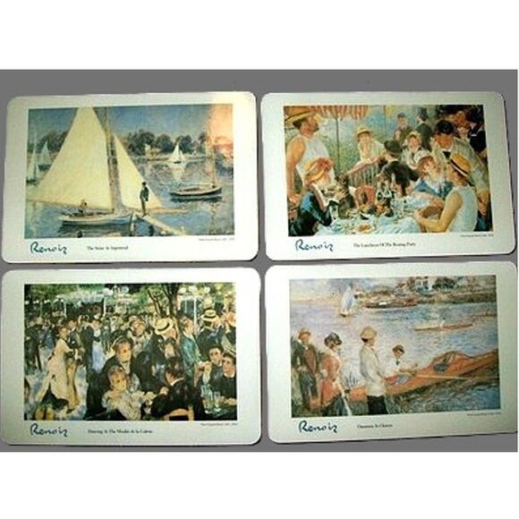 Jason Renoir Paintings Placemats Set of Four With Box Cork Back Vintage 1990 - Picture 12 of 13